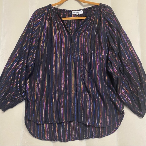 Apiece Apart Women’s Isla Blouse Size 4 Striped Peasant Colorful Metallic Luxury - Picture 3 of 16